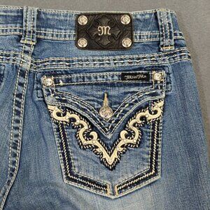 Miss Me Jeans Women's 31 Blue Boot Denim Embellished Pockets Distressed
